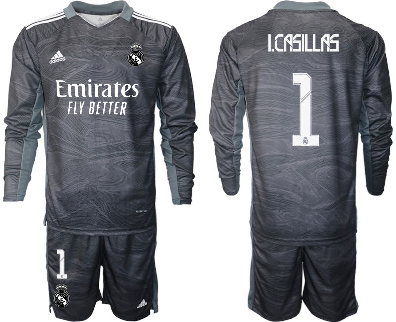 Men 2021-2022 Club Real Madrid black Long Sleeve goalkeeper #1 Soccer Jerseys->real madrid jersey->Soccer Club Jersey